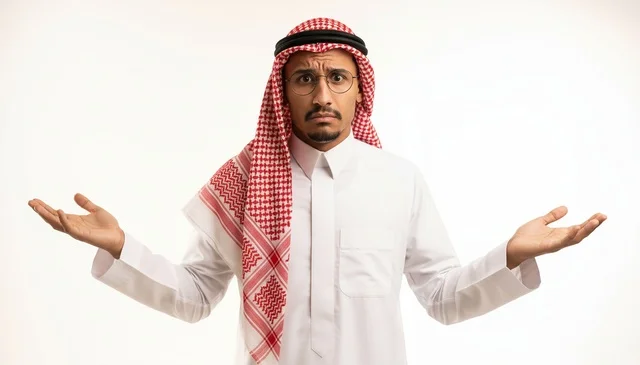 رجل سعودي حائر بالزي التقليدي السعودي