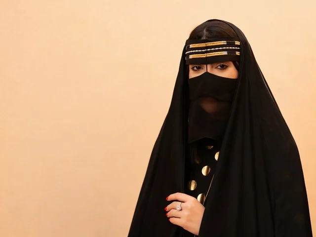 امرأة سعودية بالعباءة والنقاب التقليدي
