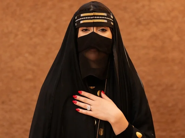 Saudi Woman in Traditional Niqab and Abaya