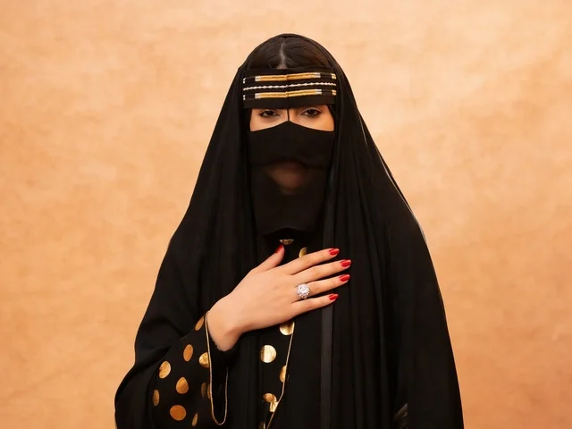 Saudi Woman in Traditional Black Abaya and Niqab