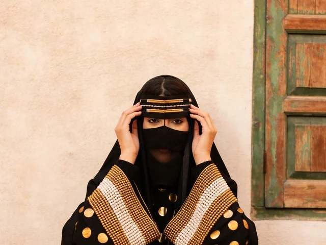 امرأة سعودية بالزي التراثي التقليدي والبرقع