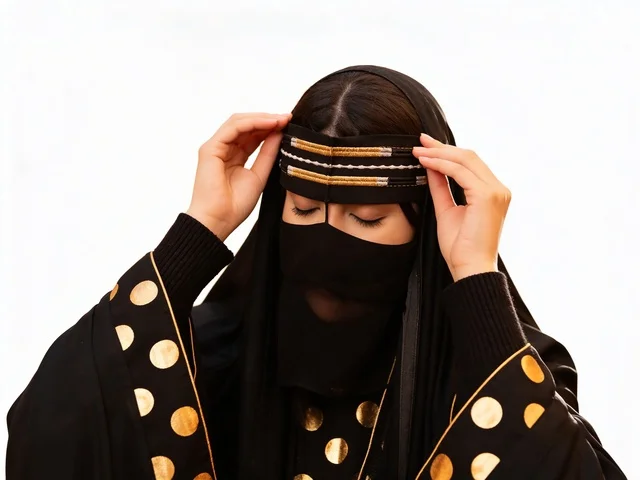 Saudi Woman in Traditional Abaya and Niqab Studio Shot
