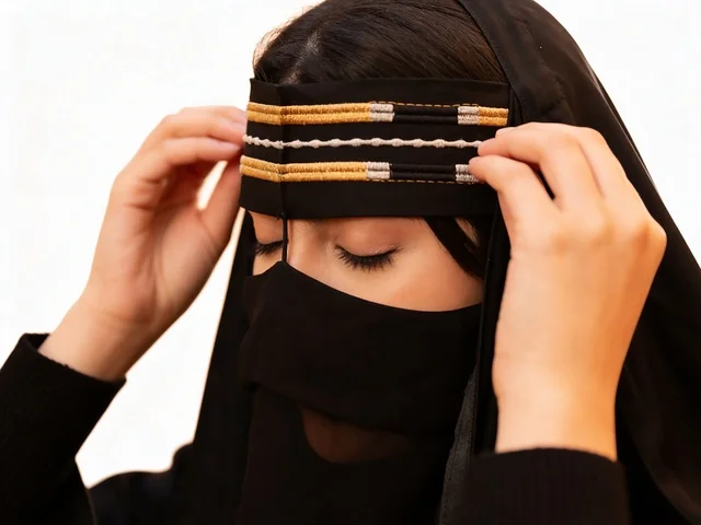 Saudi Woman in Traditional Embroidered Niqab Close-up
