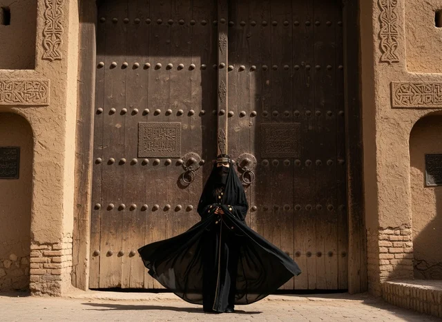 Saudi Woman in Traditional Abaya at Historical Fortress