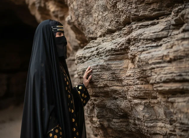Emirati Woman in Traditional Abaya by Desert Rock