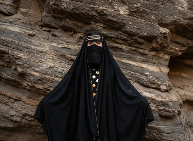 Saudi Woman in Traditional Abaya and Niqab Outdoors