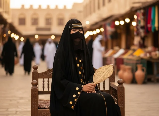 Qatari Woman in Traditional Abaya at Souq Waqif