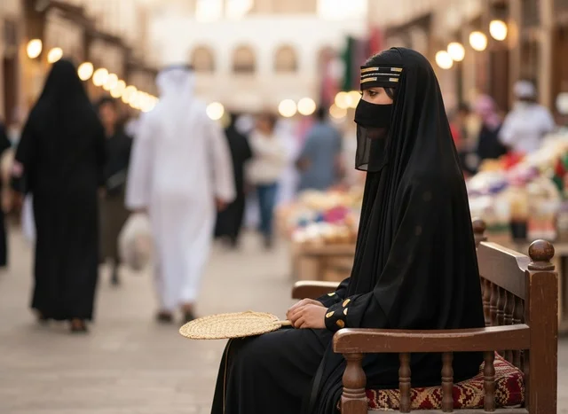 Emirati Woman in Traditional Abaya at Heritage Market