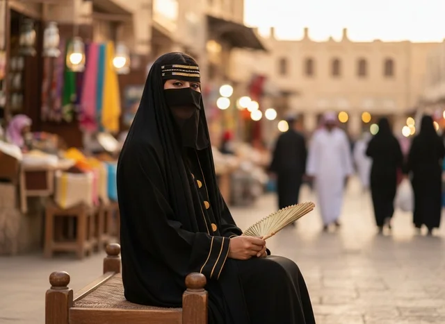 Qatari Woman in Traditional Abaya at Souq Waqif Doha