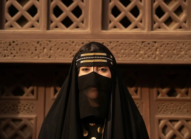 امرأة سعودية بالنقاب واللباس التقليدي التراثي