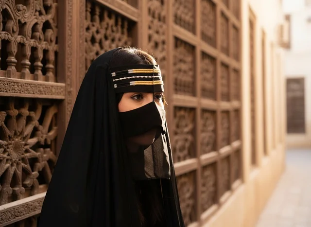 Emirati Woman in Traditional Abaya at Heritage Site