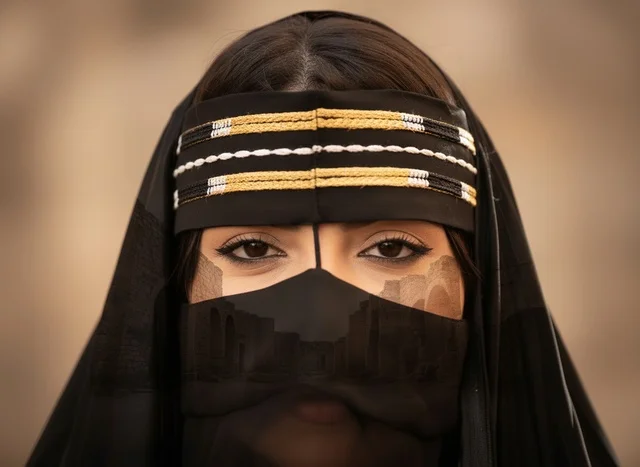 امرأة سعودية بالزي الشعبي التقليدي والنقاب