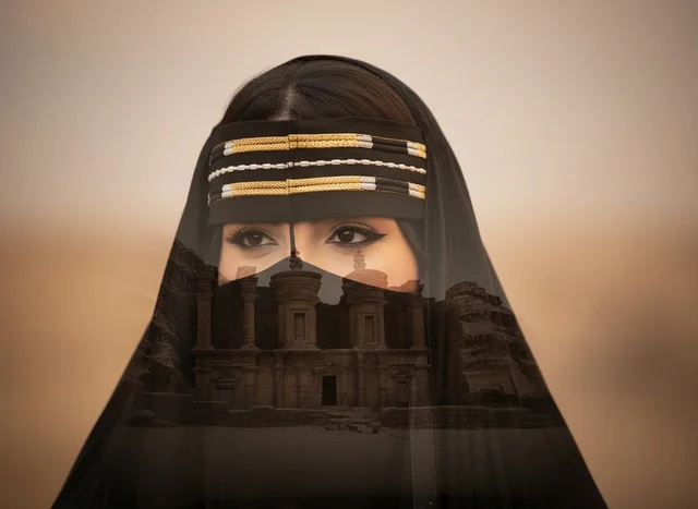 Jordanian Woman and Petra Treasury Double Exposure