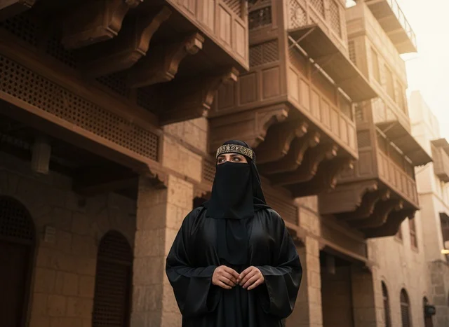 Saudi Woman in Abaya at Historic Jeddah Al-Balad