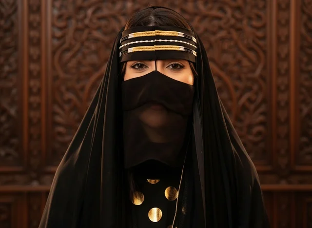Saudi Woman in Traditional Niqab and Gulf Attire