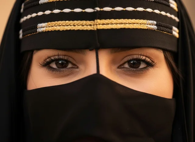 Close Up of Saudi Woman Wearing Traditional Niqab