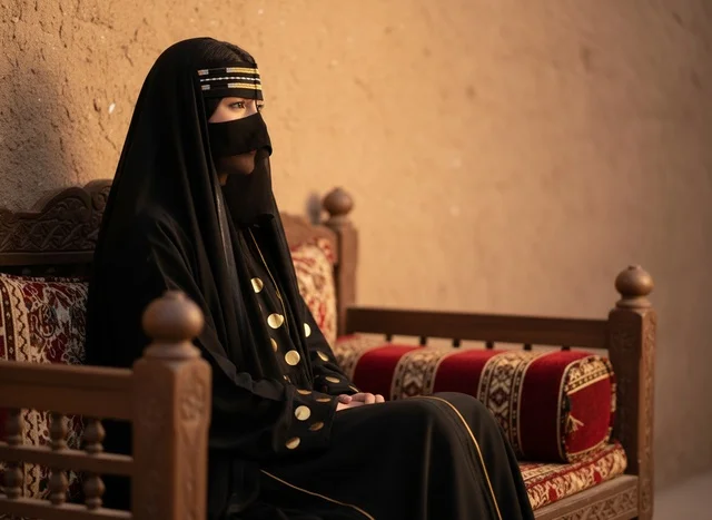 امرأة سعودية بالزي النجدي التقليدي والبرقع