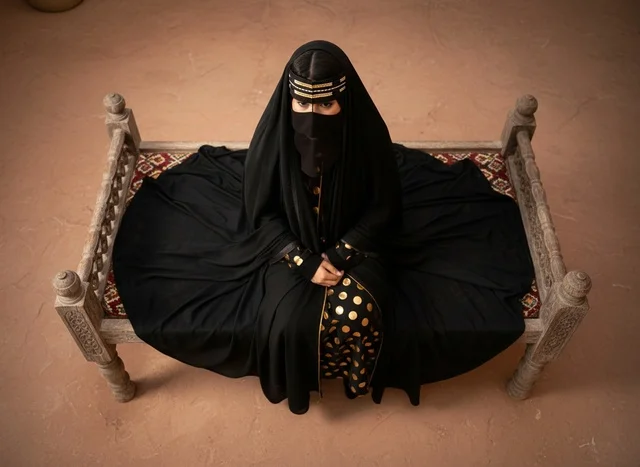امرأة سعودية بالزي التقليدي التراثي من الأعلى