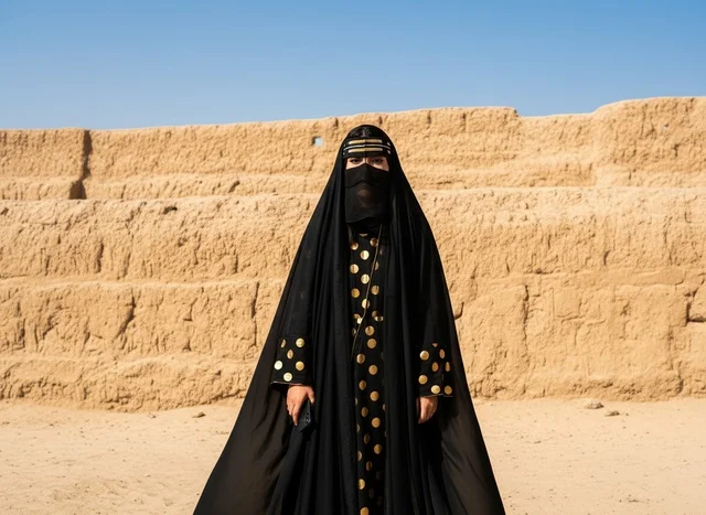 امرأة سعودية بالزي النجدي التقليدي والبرقع امرأة سعودية بالزي النجدي التقليدي والبرقع