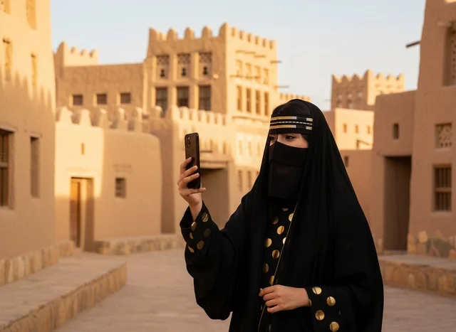 Saudi Woman in Niqab at Heritage Site