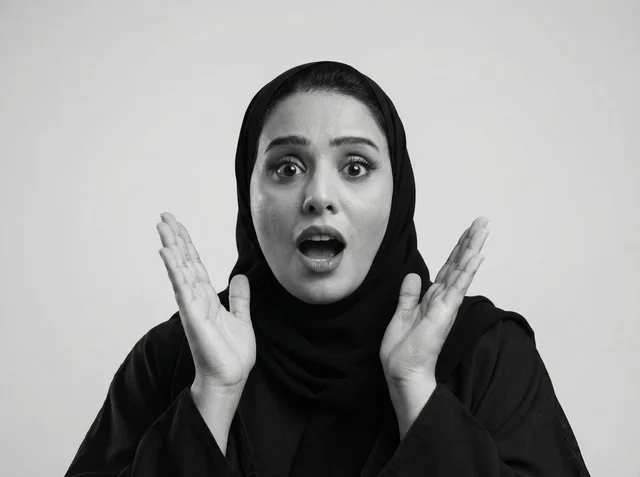 Shocked Saudi Woman in Black Abaya Portrait