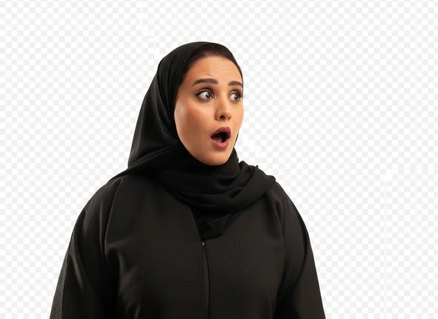 Surprised Saudi Woman in Traditional Black Abaya