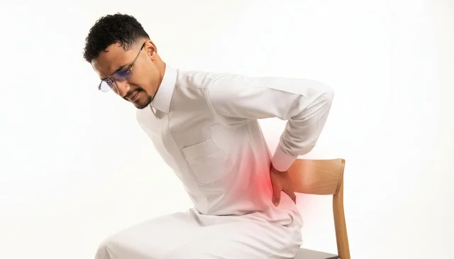 رجل سعودي يرتدي الثوب يعاني من ألم الظهر رجل سعودي يرتدي الثوب يعاني من ألم الظهر