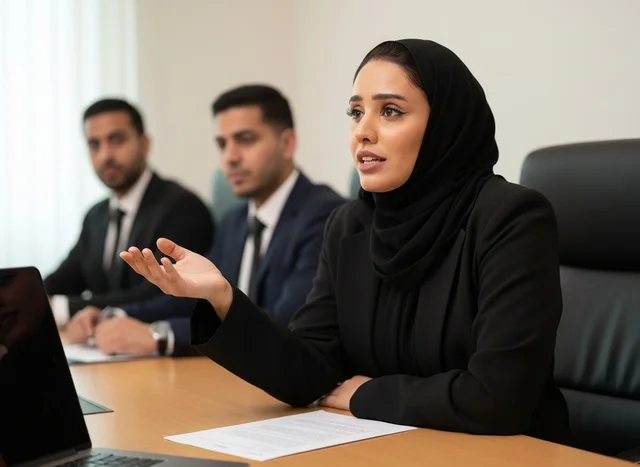 سيدة أعمال إماراتية بالحجاب في اجتماع عمل رسمي