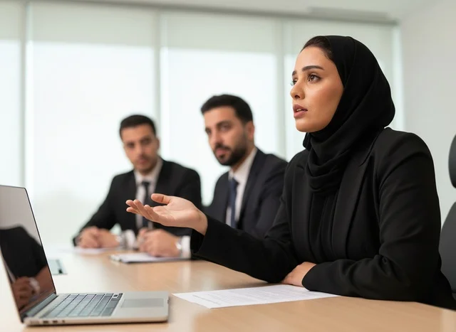 Arab Businesswoman in Hijab Leading Office Meeting