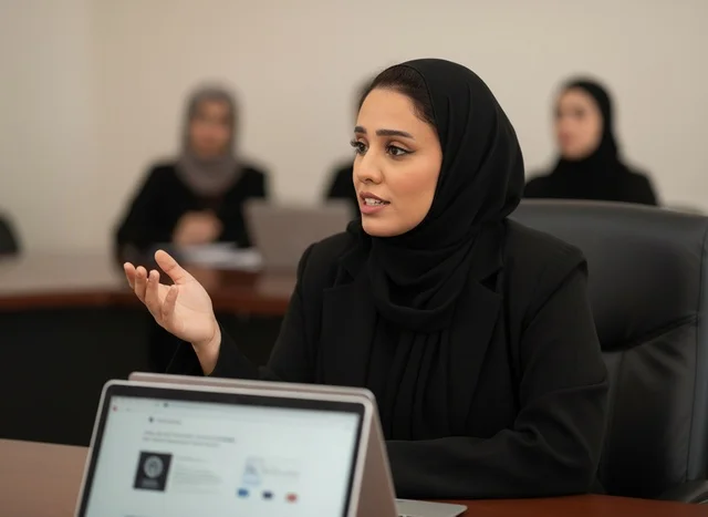 سيدة أعمال إماراتية بالحجاب في اجتماع مكتب