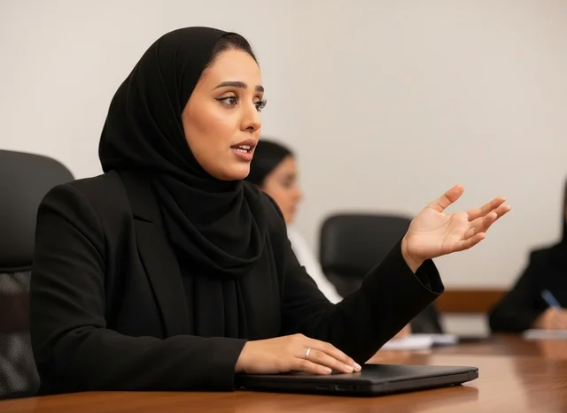 Saudi Businesswoman in Hijab Leading Office Meeting