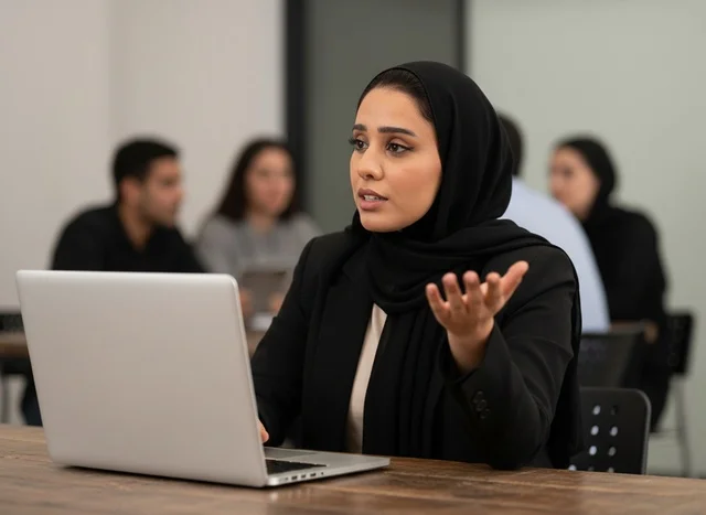 Professional Saudi Woman with Laptop in Office Meeting
