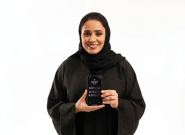 Saudi Woman with Smartphone on White Background
