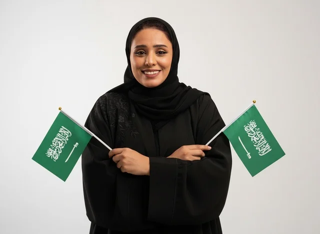 Saudi Woman with Flags National Day Portrait