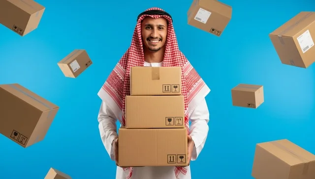 Saudi Man Holding Delivery Boxes for E-commerce Shipping