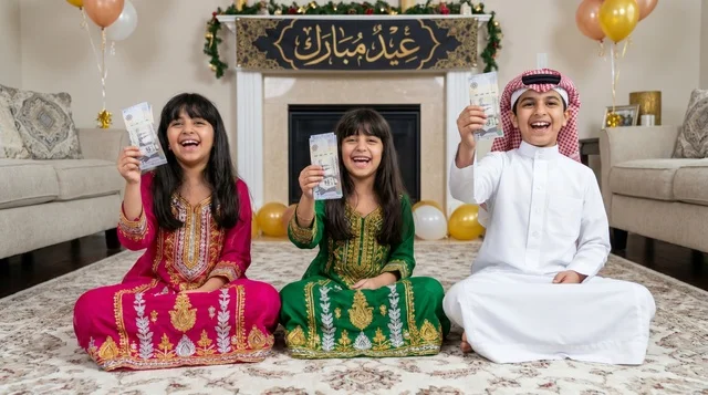 أطفال سعوديون يحتفلون بعيد الأضحى مع العيدية