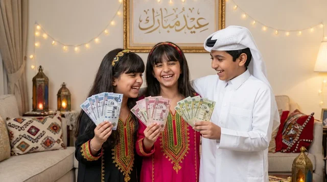 أطفال سعوديون يحملون العيدية في احتفال عيد الأضحى