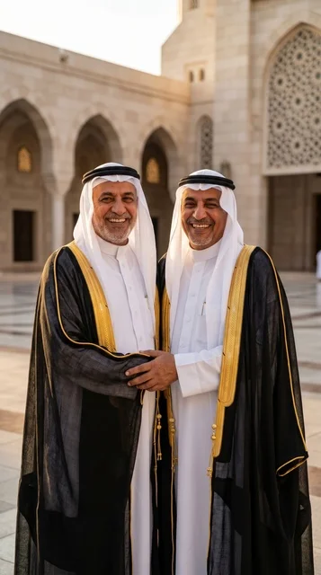 رجال سعوديون يرتدون البشت في المسجد خلال عيد الأضحى
