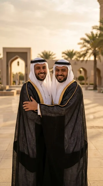 Saudi Men in Traditional Bisht Celebrating Eid Al-Adha