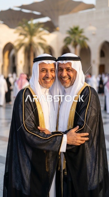 Saudi Men Greeting During Eid al-Adha Celebration