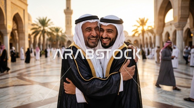 تبادل التهاني والعناق بين الرجال في عيد الأضحى