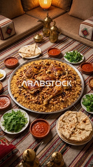 وليمة كبسة سعودية بلحم الغنم في مجلس تقليدي