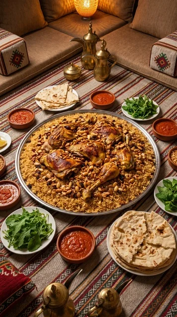 وليمة كبسة سعودية بلحم الغنم في مجلس تقليدي
