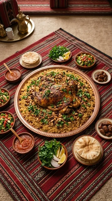 Saudi Lamb Kabsa Feast in Traditional Arabic Majlis