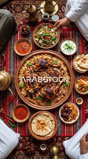كبسة لحم سعودية في مجلس عربي تقليدي لعيد الأضحى