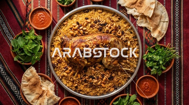 وليمة كبسة سعودية ولحم خروف في مجلس تقليدي