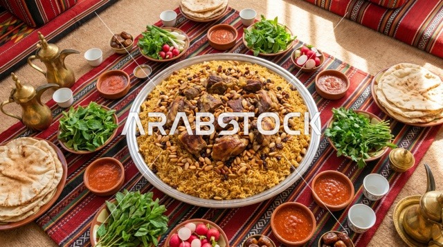 وليمة كبسة لحم خروف عيد الأضحى في مجلس عربي