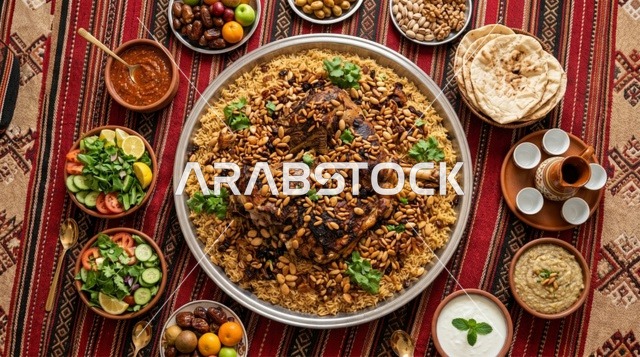 وليمة كبسة لحم الضأن في مجلس عربي تقليدي