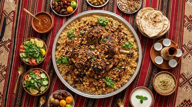 وليمة كبسة لحم الضأن في مجلس عربي تقليدي