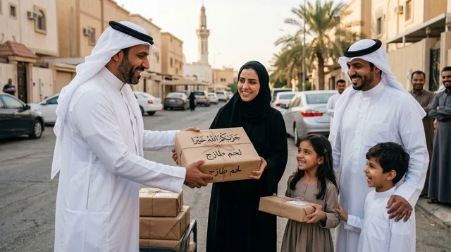 Saudi Man Distributing Eid al-Adha Meat Charity Boxes